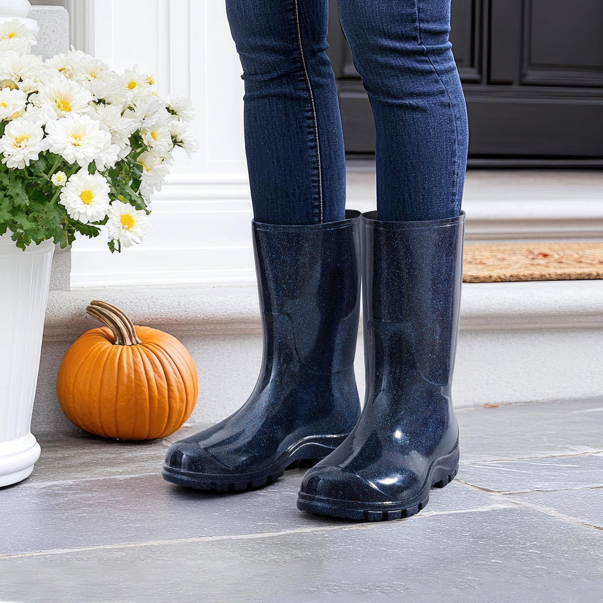 Women's Mid Calf Waterproof Rubber Rain Boots X416