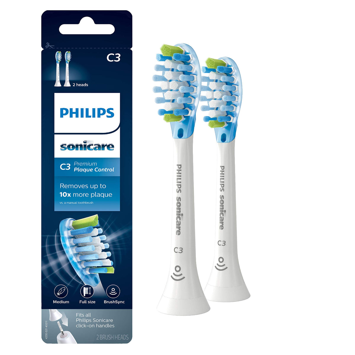 White and Black Replacement Toothbrush Heads, 2 Brush Heads Y491