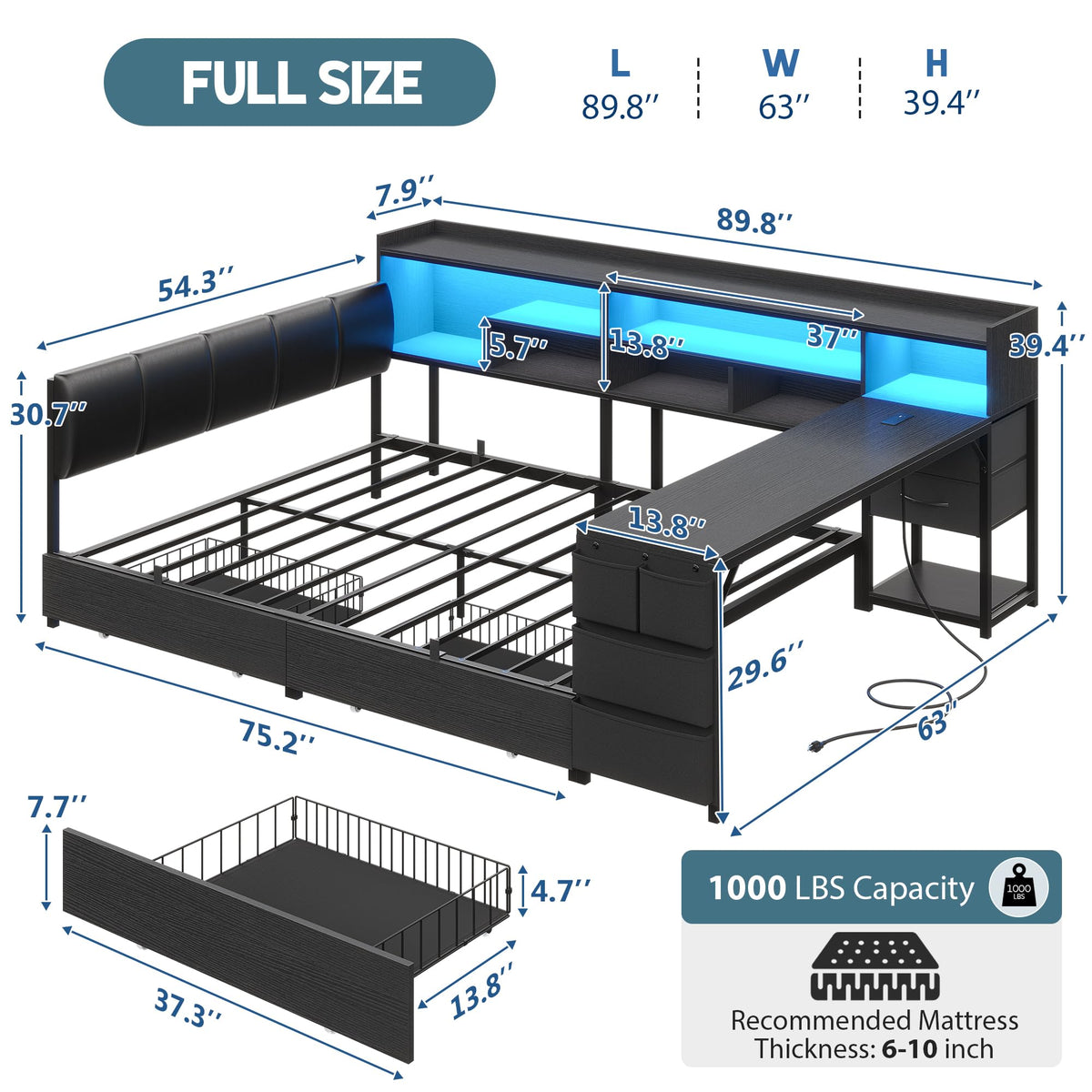 Corner Bed with Storage and Desk Y366