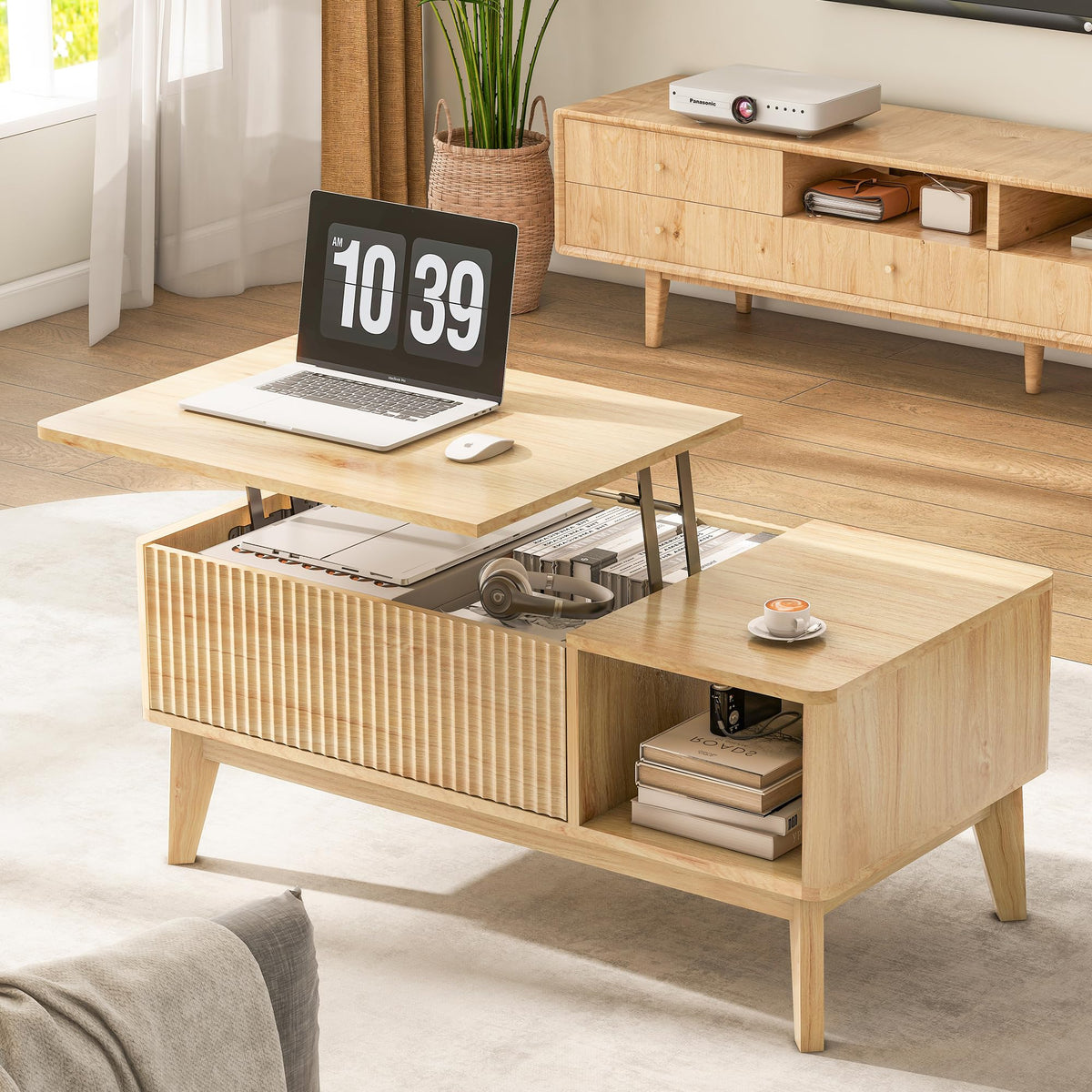 Fluted Lift Top Coffee Table with Storage V578