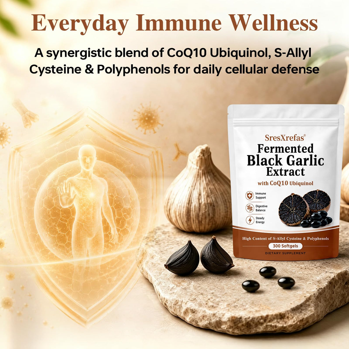 Black Garlic Extract with CoQ10, 300 Softgels R262391