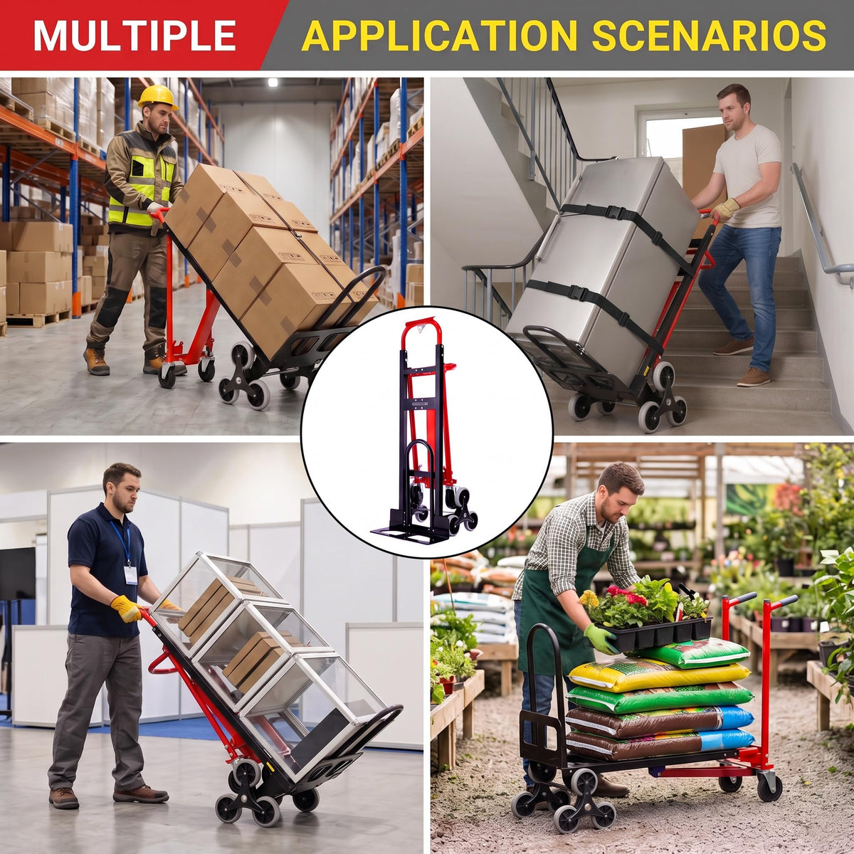 Heavy Duty 1000LBS Stair Climbing Convertible Hand Truck Cart with Solid Wheels Z763