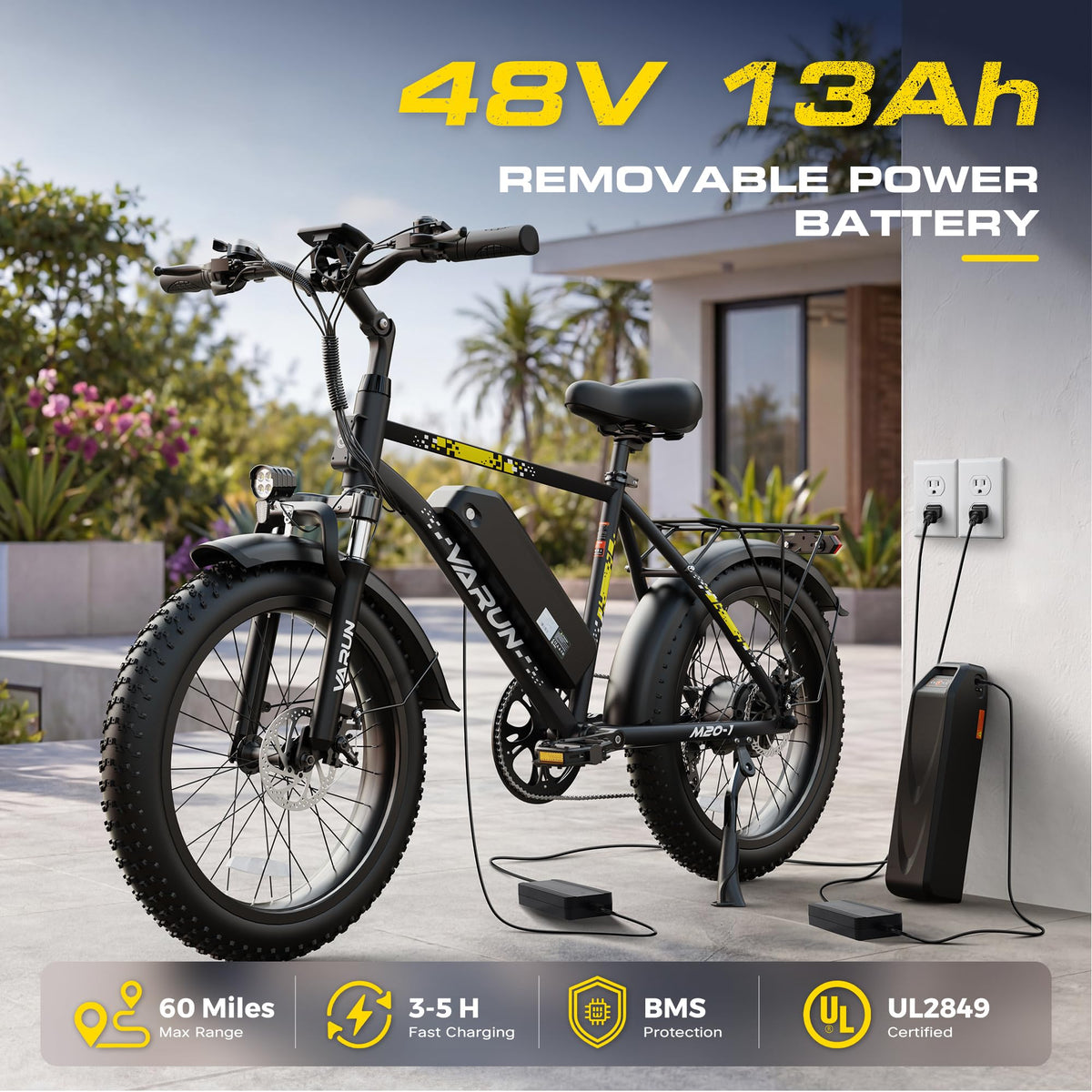 1000W Peak Motor 60+ Miles Fat Tire 20" Electric Bike L677