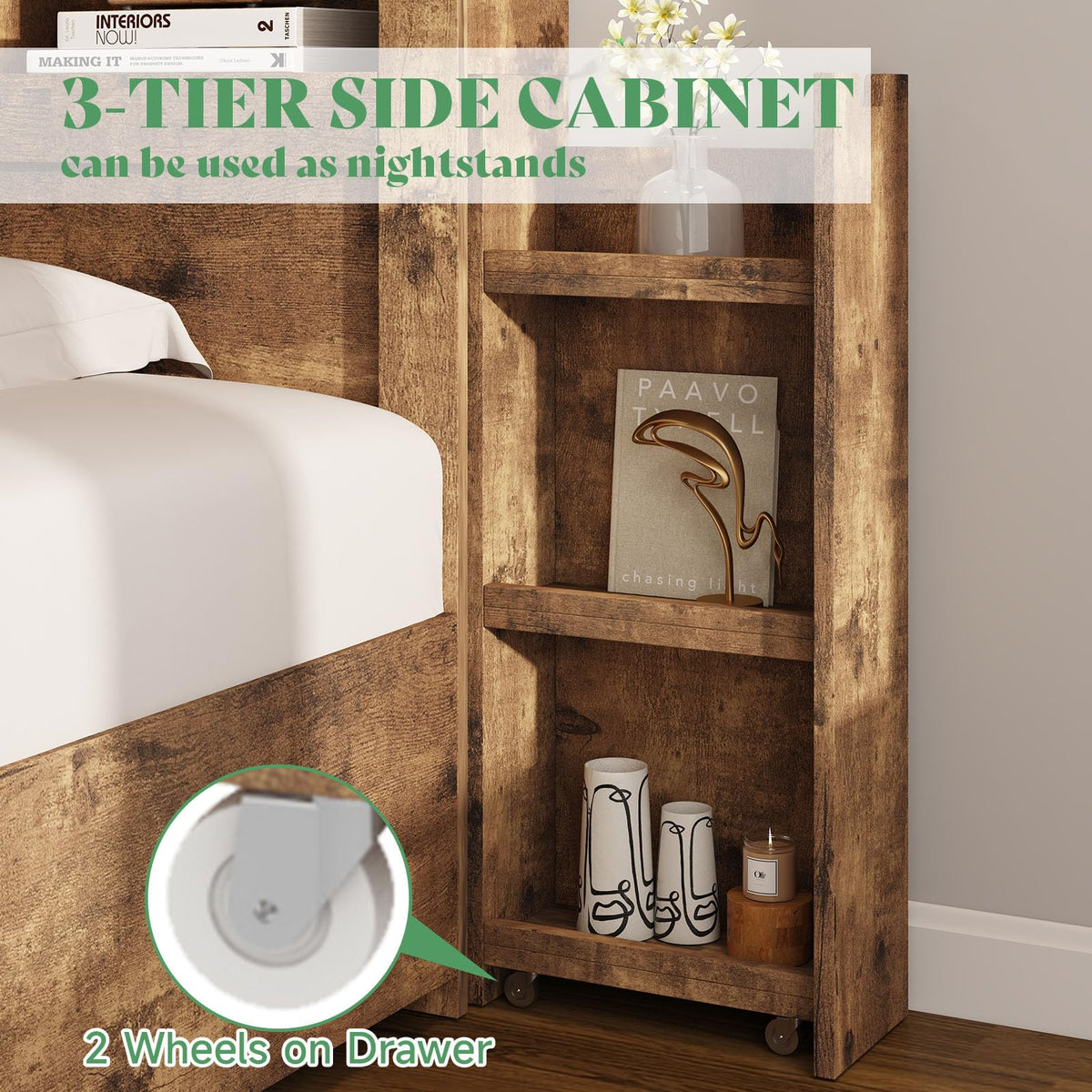 Full Bed Frame with Bookcase Headboard & Storage D1492