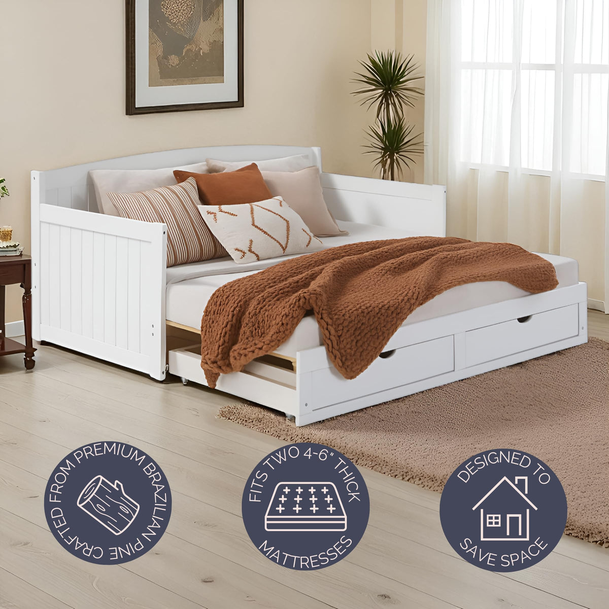 White Extendable Daybed with Trundle G183615