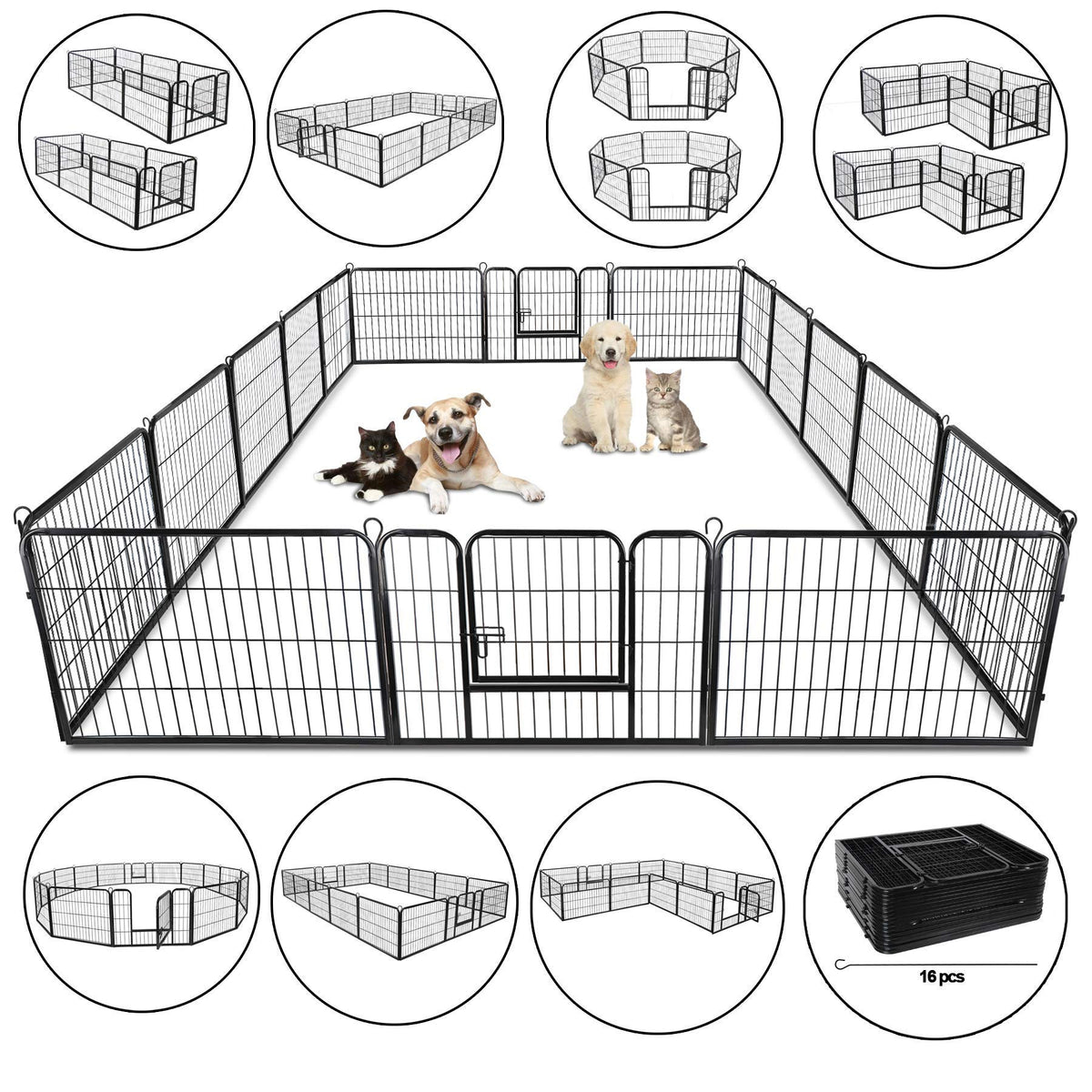 24 Inch 16 Panels Metal Dog Playpen H1546