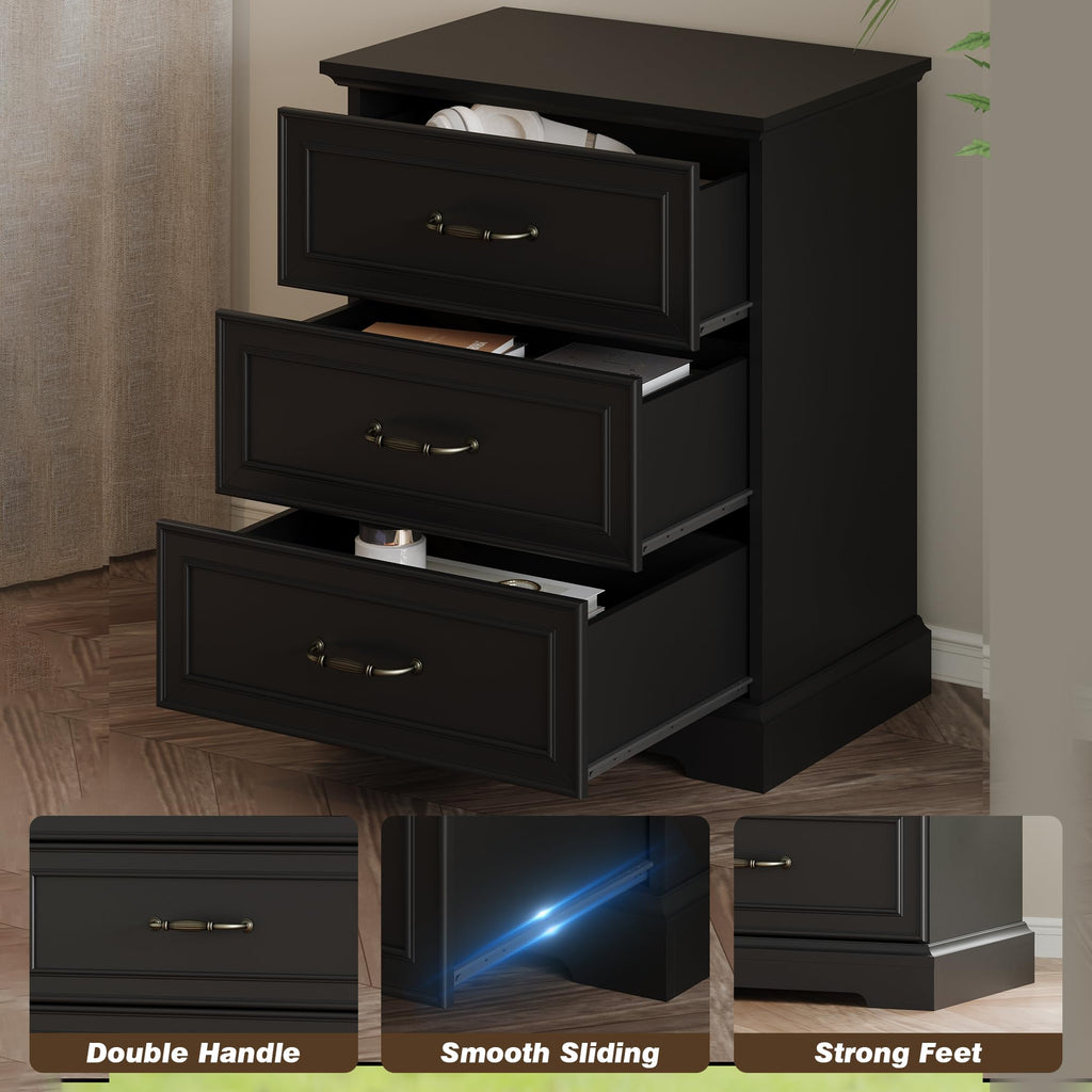 Black 3 Drawer Wood Dresser U907