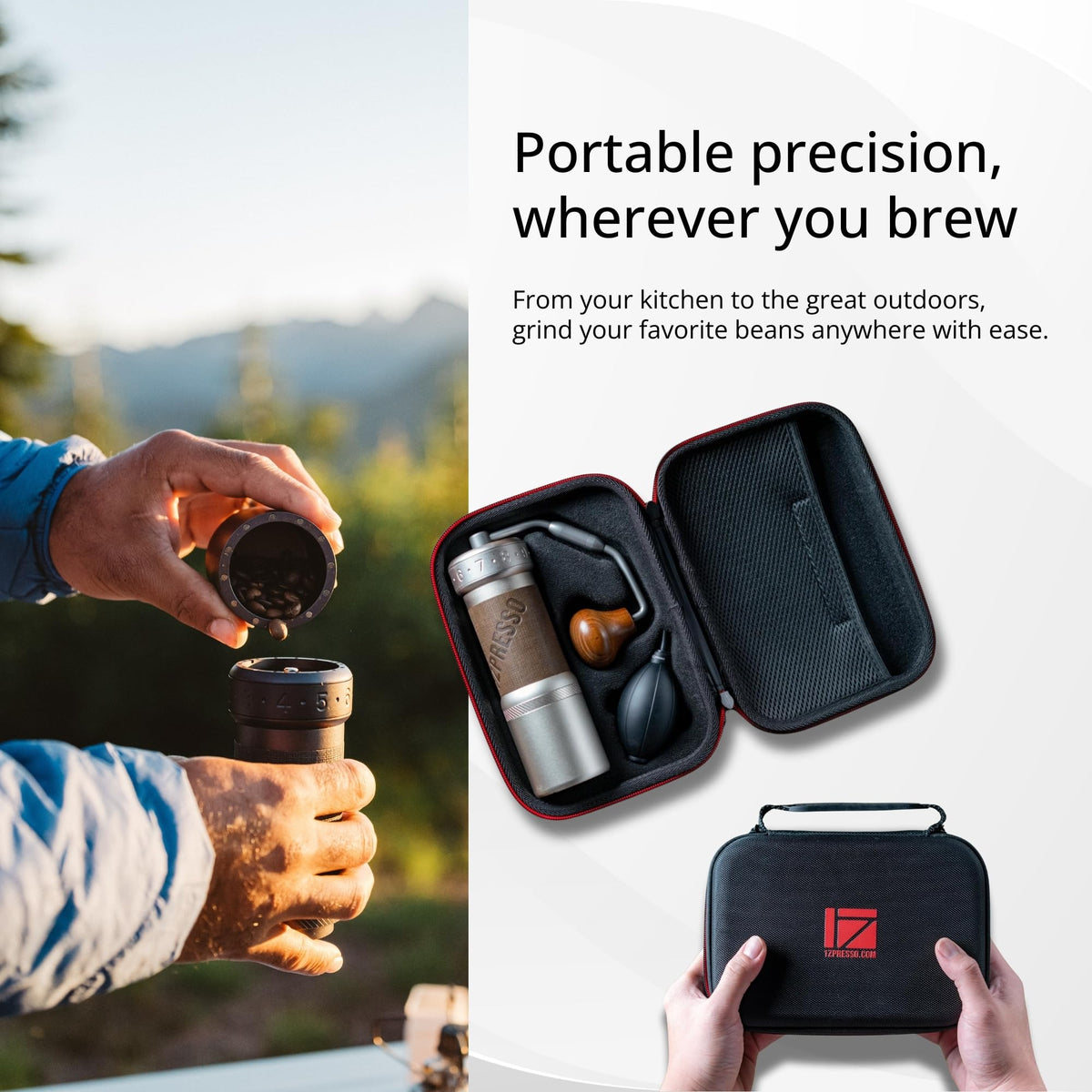 Manual Coffee Grinder Silver with Carrying Case Stainless Steel Conical Burr D8053