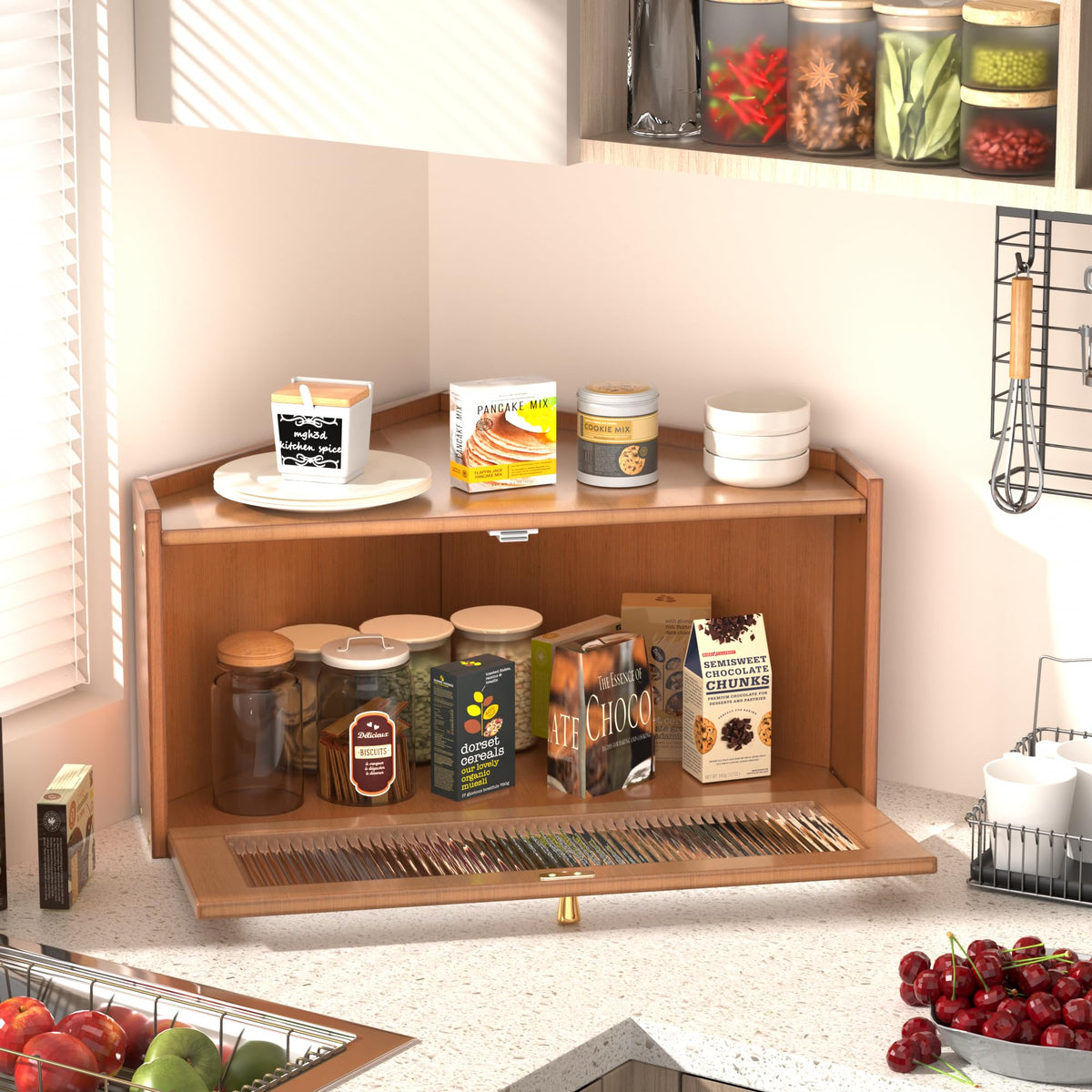 Bamboo Wooden Bread Box with Acrylic Window X379485