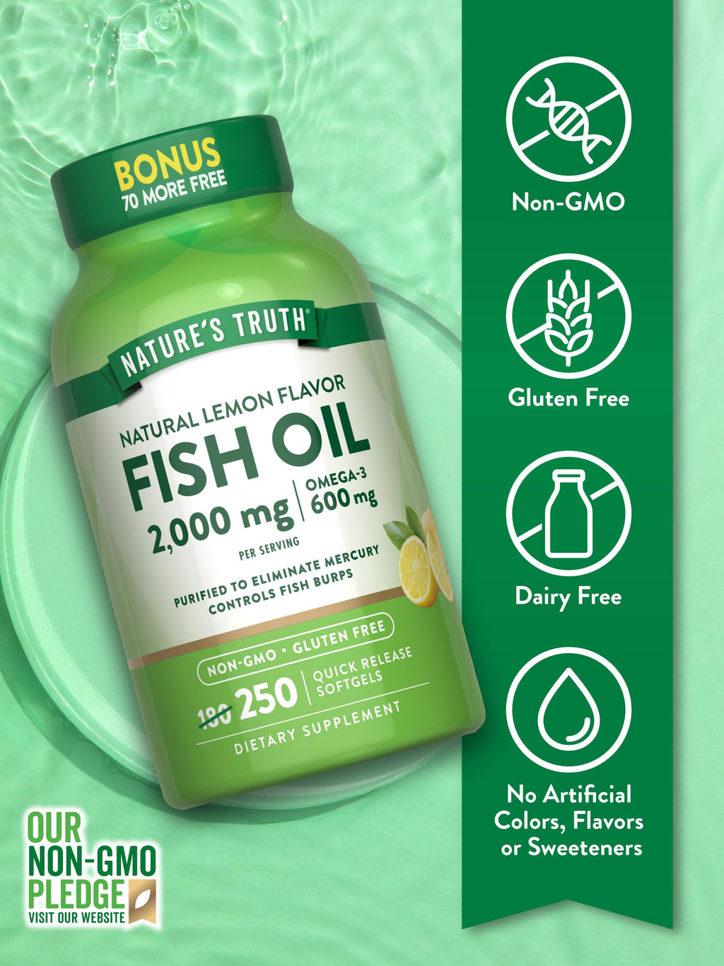 Fish Oil 2000 mg 600 mg Omega 3 250 Softgels V5487
