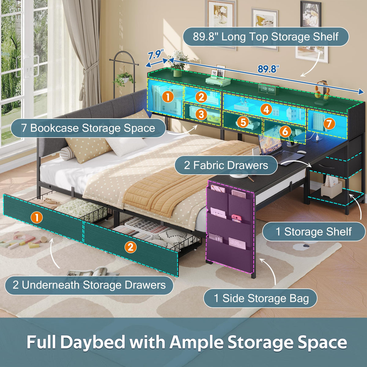Corner Bed with Storage and Desk Y366