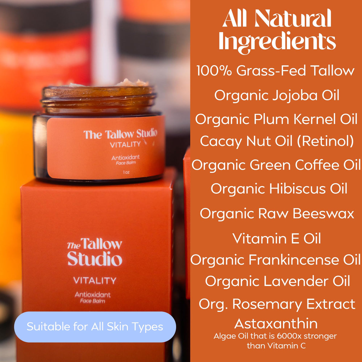 Tallow Face Balm with Cacay Oil, Frankincense & Astaxanthin 1 oz C758