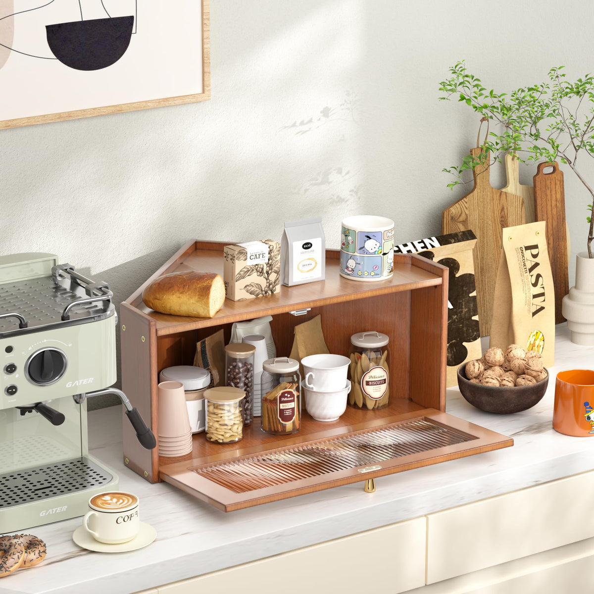 Bamboo Wooden Bread Box with Acrylic Window X379485