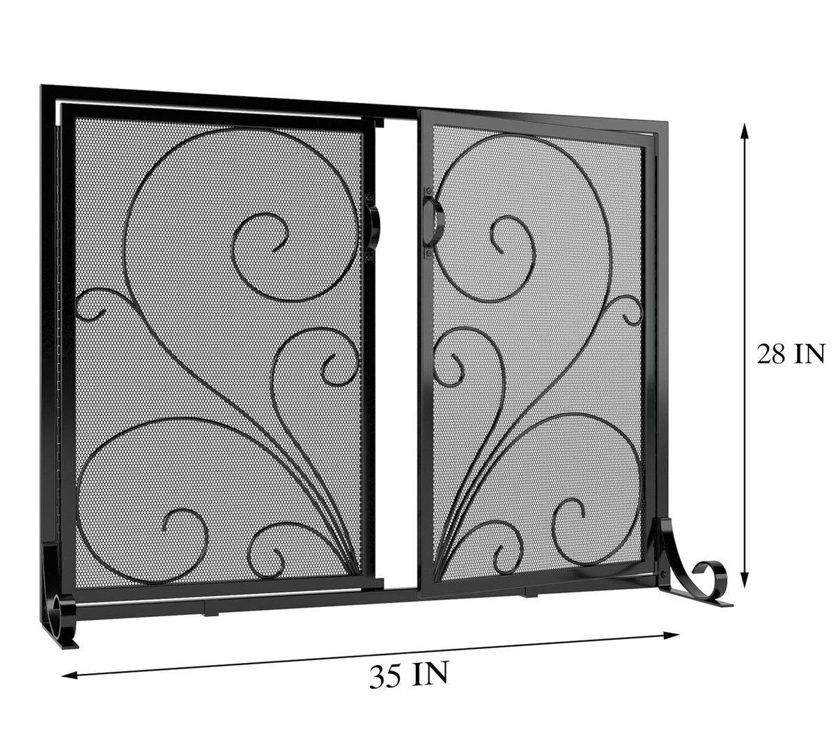 Black Metal Mesh Fireplace Screen with Double Doors Q278843