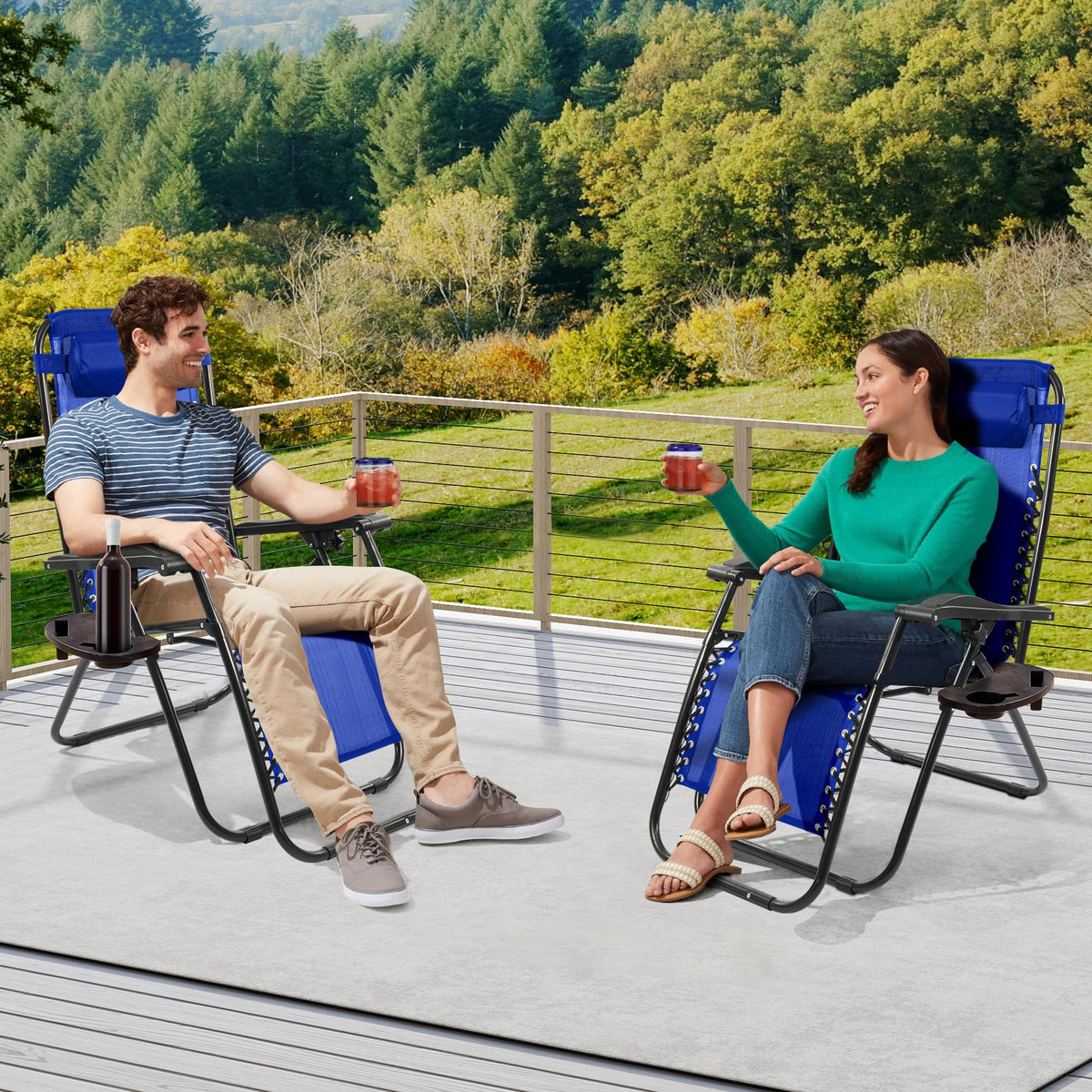 Zero Gravity Chair Set of 2 with Cup Holder Blue K786570