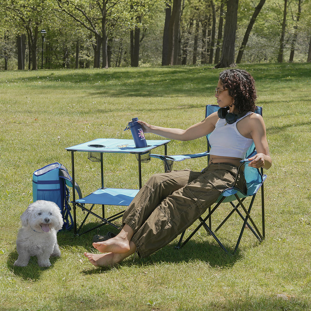 22” Square Compact Outdoor Folding Table with Cup Holders and Carry Bag X572