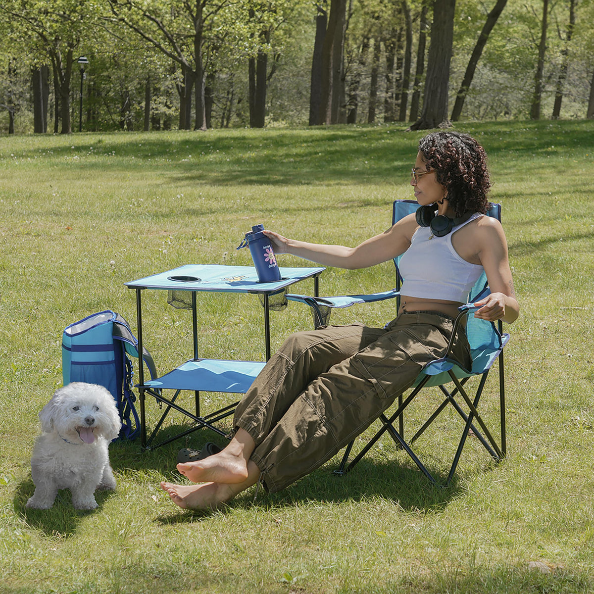 22” Square Compact Outdoor Folding Table with Cup Holders and Carry Bag X572