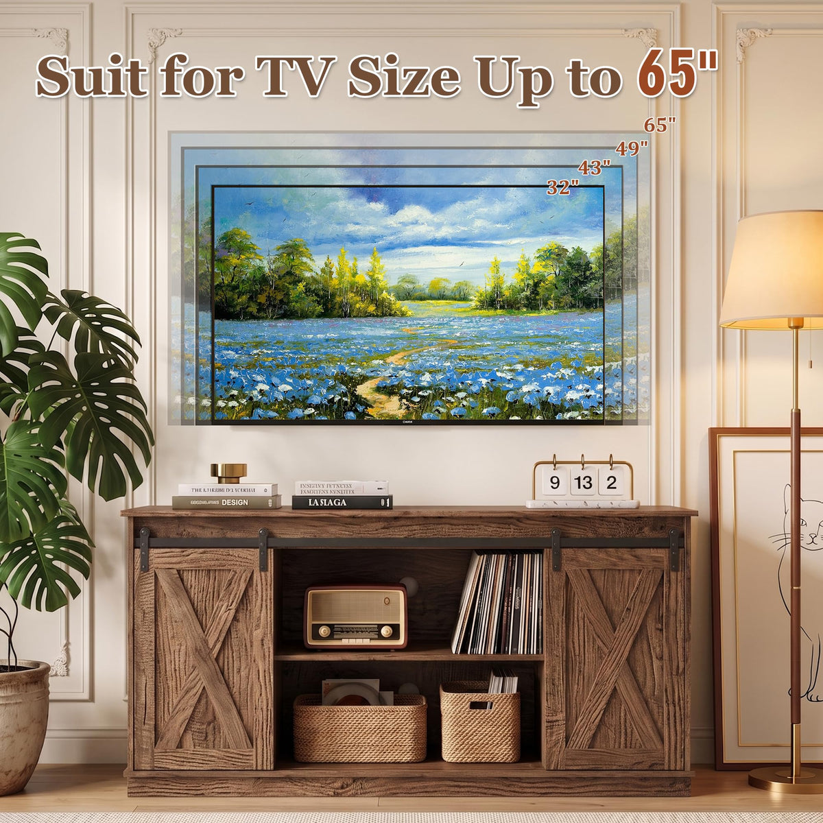 65 Inch Rustic Brown Farmhouse TV Stand M367