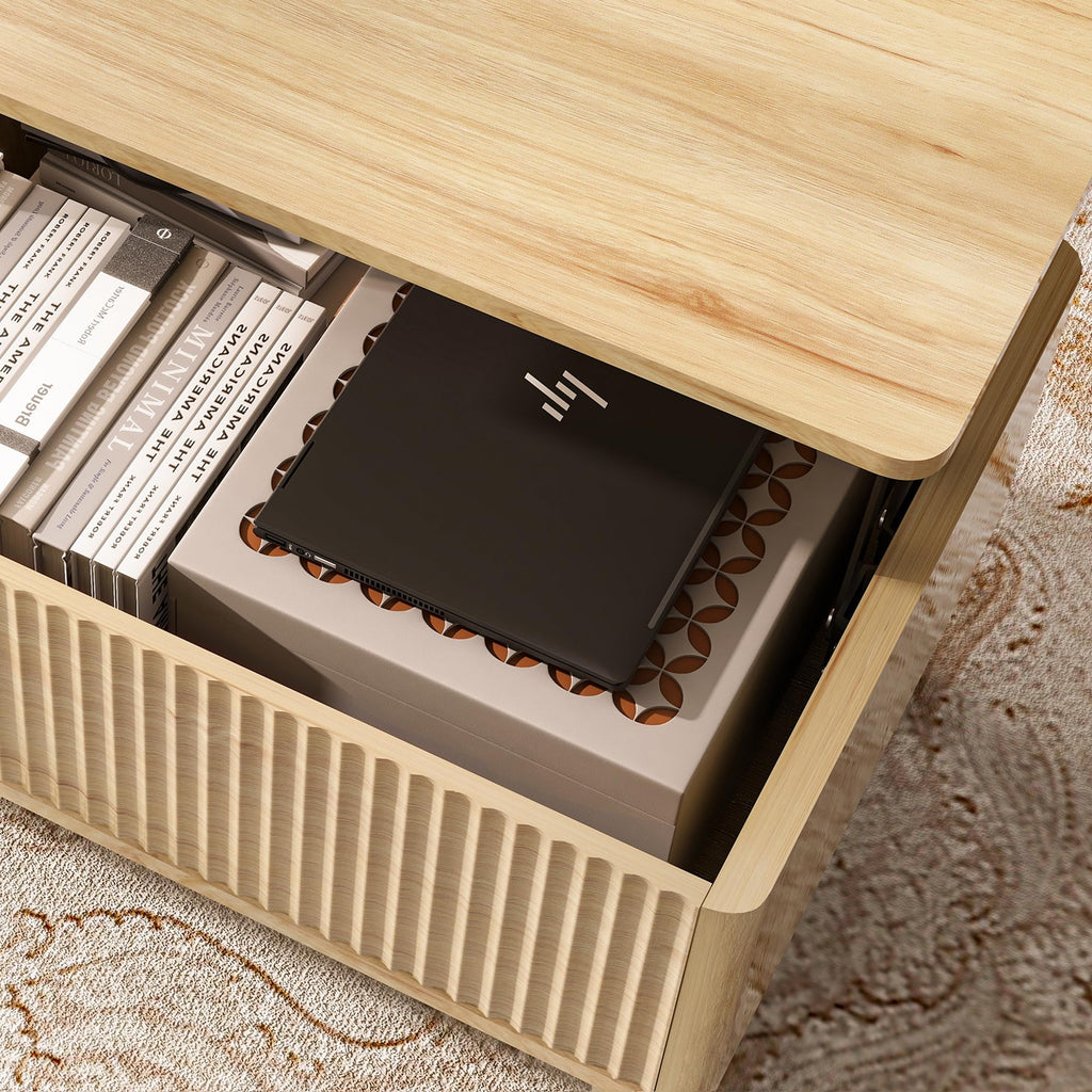 Fluted Lift Top Coffee Table with Storage V578