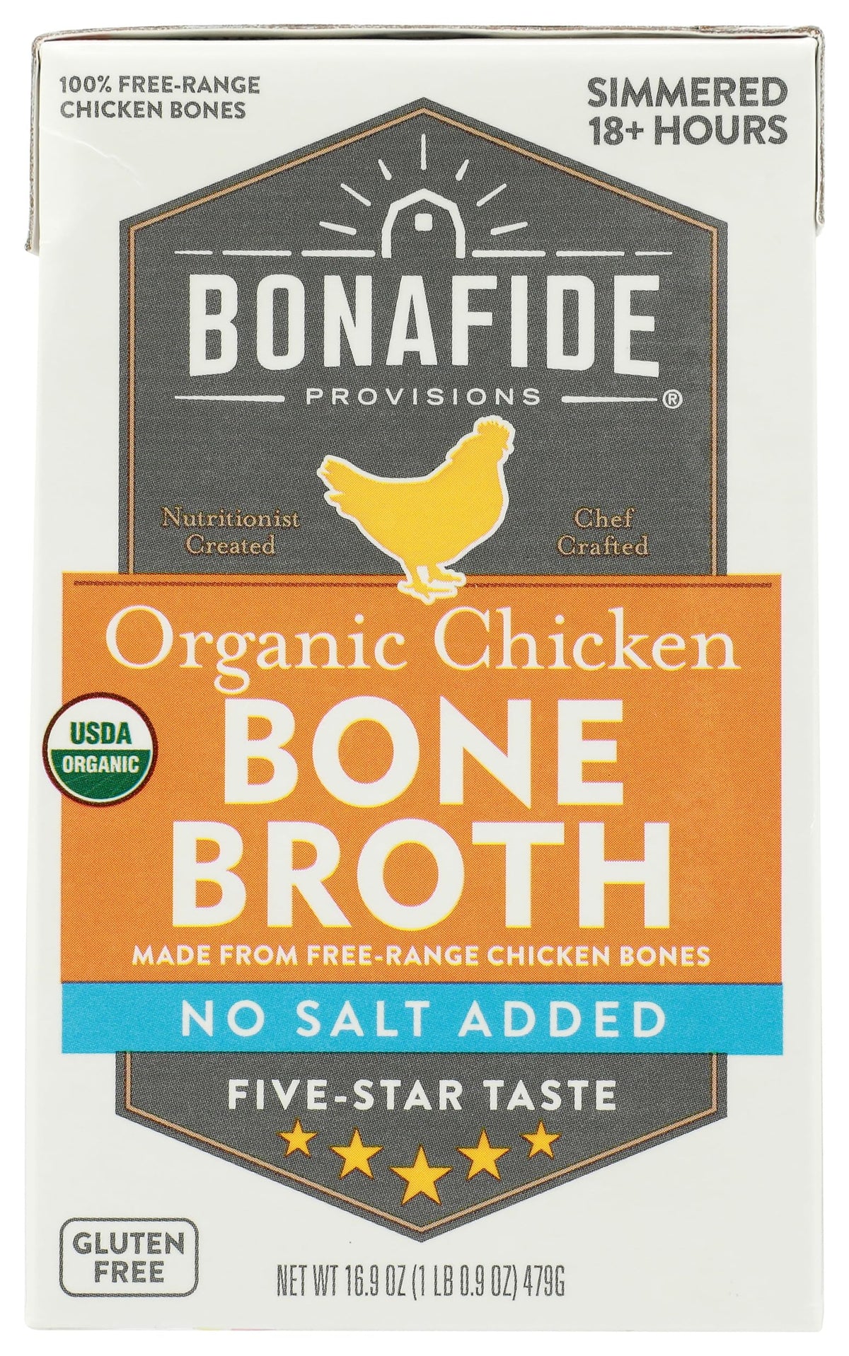 Chicken Bone Broth No Salt Added Organic 16.9 Ounce E732