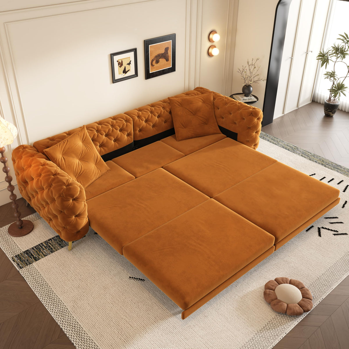 Orange Velvet Sofa Bed M779