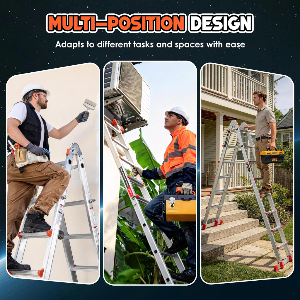 Telescoping Ladder, 22.5 Ft A Frame Anti-Slip Multi Position Y39101