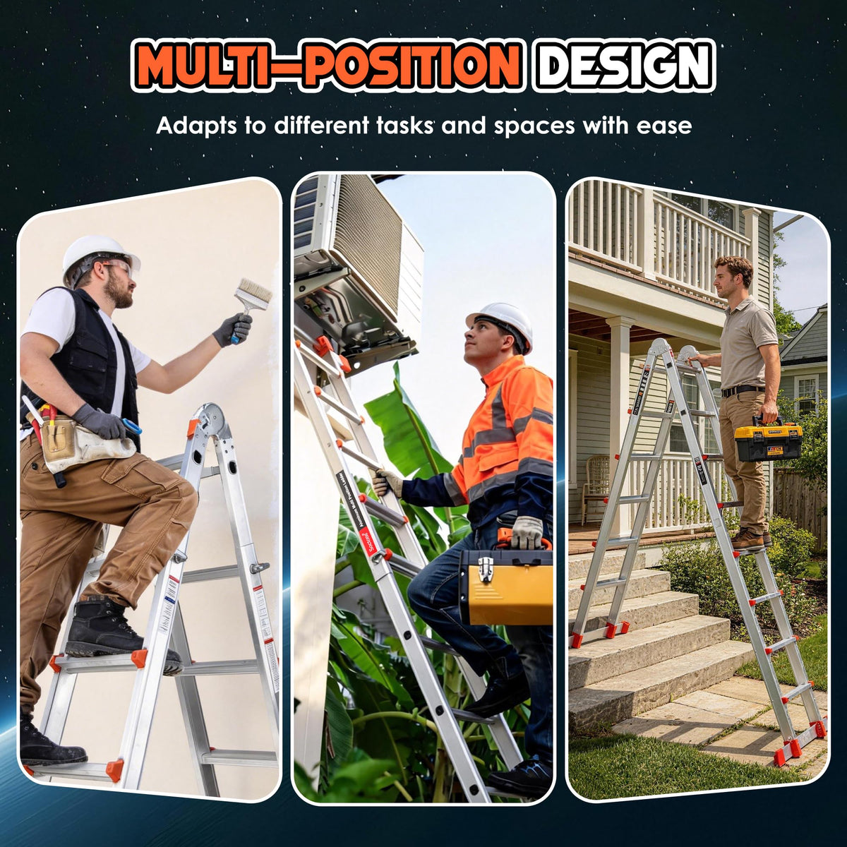 Telescoping Ladder, 22.5 Ft A Frame Anti-Slip Multi Position Y39101
