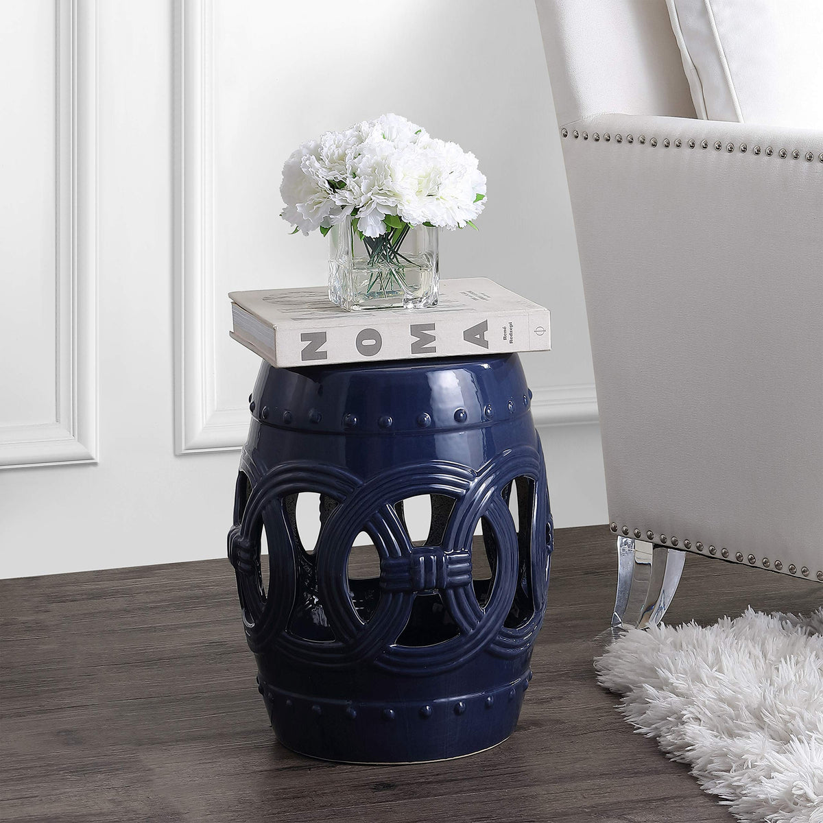 Navy Ceramic Garden Stool Side Table S14443